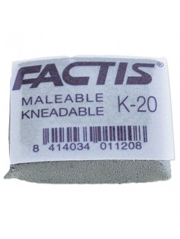 Ластик-клячка FACTIS K 20 (Испания), 37х29х10 мм, супермягкий, натуральный каучук, серый, CCFK20