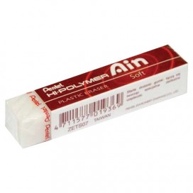 Резинка стирательная PENTEL 'Hi-Polymer Ain', 65х13,6х13,6 мм, белая, картонный держатель, ZETS07