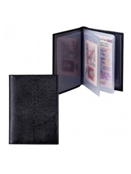 Бумажник водителя BEFLER 'Ящерица', натуральная кожа, тиснение, 6 пластиковых карманов, черный, BV.1-3