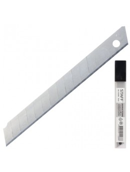 Лезвия для ножей 9 мм КОМПЛЕКТ 10 ШТ., толщина лезвия 0,38 мм, в пластиковом пенале, STAFF, 235465