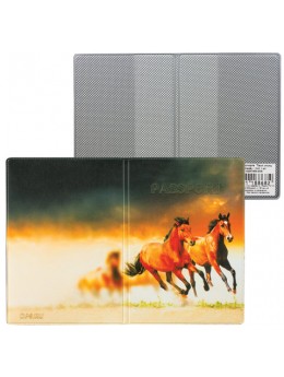 Обложка для паспорта 'Лошади', кожзам, полноцветный рисунок, ДПС, 2203.Т9