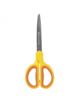 Ножницы BRAUBERG 'Extra' 185 мм, классической формы, ребристые резиновые вставки, оранжево-желтые, 236451