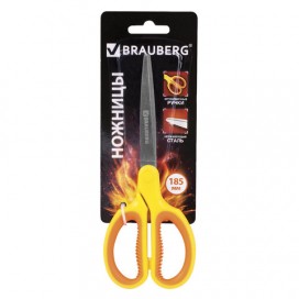 Ножницы BRAUBERG 'Extra' 185 мм, классической формы, ребристые резиновые вставки, оранжево-желтые, 236451