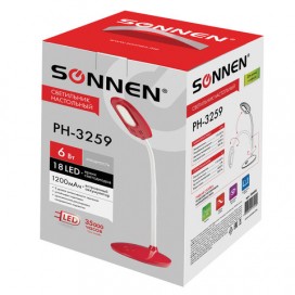 Светильник настольный SONNEN PH-3259, на подставке, светодиодный, 6 Вт, аккумулятор, зарядка от USB, красный, 236692