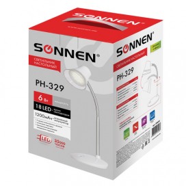 Светильник настольный SONNEN PH-329, на подставке, светодиодный, 6 Вт, аккумулятор, зарядка от USB, белый, 236695