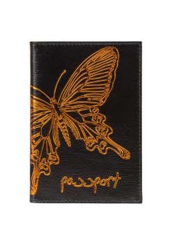 Обложка для паспорта BEFLER 'Бабочка', натуральная кожа, тисненение-принт, черная, O.14.-11
