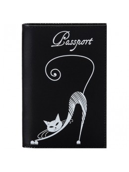 Обложка для паспорта BEFLER 'Изящная кошка', натуральная кожа, тиснение, черная, O.31.-1