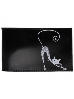 Визитница карманная BEFLER 'Изящная кошка', на 40 визиток, натуральная кожа, тиснение, черная, V.37.-1
