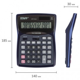 Калькулятор STAFF настольный STF-7312, 12 разрядов, двойное питание, 185х140 мм, 250190