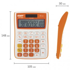 Калькулятор настольный STAFF STF-6222, КОМПАКТНЫЙ (148х105 мм), 12 разрядов, двойное питание, ОРАНЖЕВЫЙ, блистер, 250292