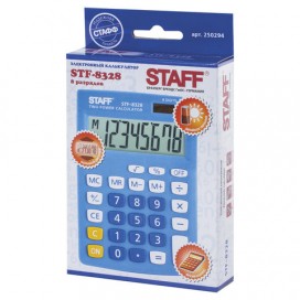 Калькулятор настольный STAFF STF-8328, КОМПАКТНЫЙ (145х103 мм), 8 разрядов, двойное питание, ГОЛУБОЙ, 250294