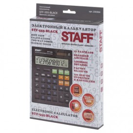 Калькулятор STAFF настольный STF-555-BLACK, 12 разрядов, CORRECT, TAX, ЧЕРНЫЙ, двойное питание, 205х154 мм, 250304