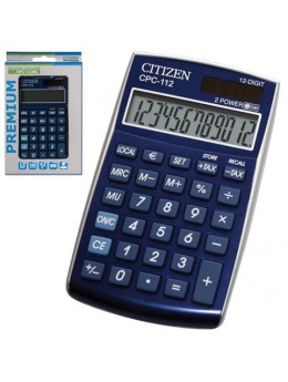 Калькулятор CITIZEN карманный CPC-112BLWB, 12 разрядов, двойное питание, 120х72 мм, синий