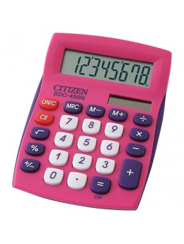Калькулятор CITIZEN карманный SDC-450NPKCFS, 8 разрядов, двойное питание, 120х87 мм, РОЗОВЫЙ