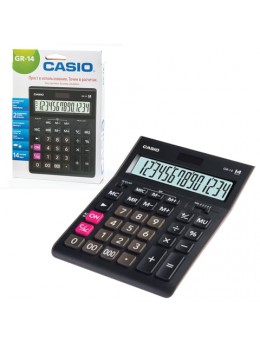 Калькулятор настольный CASIO GR-14-W (209х155 мм), 14 разрядов, двойное питание, европодвес, черный, GR-14-W-EP