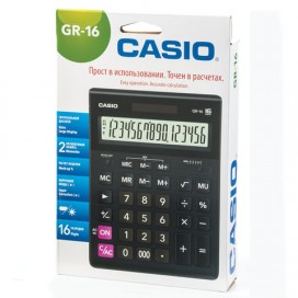 Калькулятор настольный CASIO GR-16-W (209х155 мм), 16 разрядов, двойное питание, европодвес, черный, GR-16-W-EP