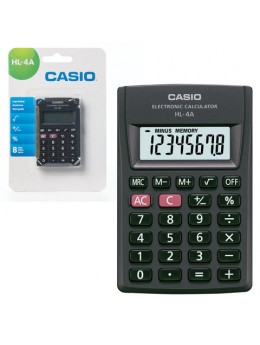 Калькулятор карманный CASIO HL-4A-S, КОМПАКТНЫЙ (87х56х8,6 мм), 8 разрядов, питание от батареи, черный, HL-4A-S-EP