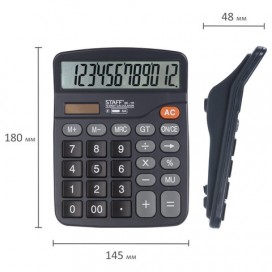 Калькулятор настольный STAFF PLUS DC-111 (180x145 мм), 12 разрядов, двойное питание, +БАТАРЕЙКА АА, 250427