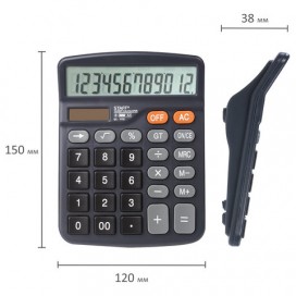 Калькулятор настольный STAFF PLUS DC-111S, КОМПАКТНЫЙ (150x120 мм), 12 разрядов, двойное питание, + БАТАРЕЙКА АА, 250428