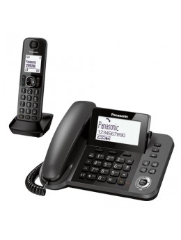 Радиотелефон PANASONIC KX-TGF310RUM + дополнительный проводной телефон, память на 100 ном, ЖК-диспл, АОН, повтор, спикерфон, серый Радиотелефон PANASONIC KX-TGF310RUM + дополнительный проводной телефон, память на 100 ном, ЖК-диспл, АОН, повтор, спикерфон, серый