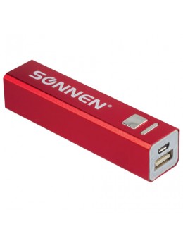 Аккумулятор внешний SONNEN POWERBANK V61С, 2600 mAh, литий-ионный, красный, алюминиевый корпус, 262748