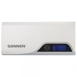 Аккумулятор внешний SONNEN POWERBANK V15S, 10000 mAh, 2 USB, литий-ионный, LED-дисплей, фонарик, белый, 262756