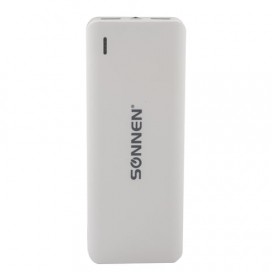 Аккумулятор внешний SONNEN POWERBANK V16, 15000 mAh, 2 USB, литий-ионный, фонарик, бело-серый, 262758