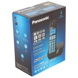Радиотелефон PANASONIC KX-TGE110, память на 50 номеров, часы/будильник, черный
