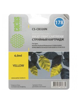 Картридж струйный CACTUS (CS-CB320/N) для HP Photosmart C6383/D5463, желтый, 6 мл, CS-CB320(N) Картридж струйный CACTUS (CS-CB320/N) для HP Photosmart C6383/D5463, желтый, 6 мл, CS-CB320(N)