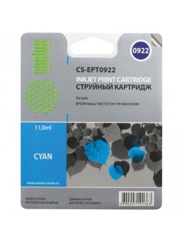 Картридж струйный CACTUS (CS-EPT0922) для EPSON Stylus C91/CX4300/T26/T27/TX106, голубой Картридж струйный CACTUS (CS-EPT0922) для EPSON Stylus C91/CX4300/T26/T27/TX106, голубой