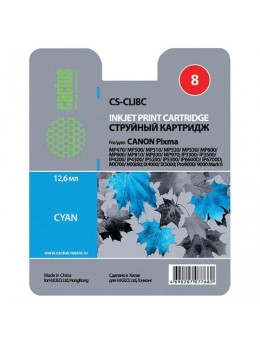 Картридж струйный CACTUS (CS-CLI8C) для CANON Pixma iP4200/4300/4500/5200/5300, голубой Картридж струйный CACTUS (CS-CLI8C) для CANON Pixma iP4200/4300/4500/5200/5300, голубой