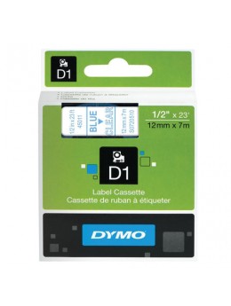 Картридж для принтеров этикеток DYMO D1, 12 мм х 7 м, лента пластиковая, голубой шрифт, прозрачный фон, S0720510