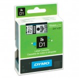 Картридж для принтеров этикеток DYMO D1, 19 мм х 7 м, лента пластиковая, чёрный шрифт, прозрачный фон, S0720820