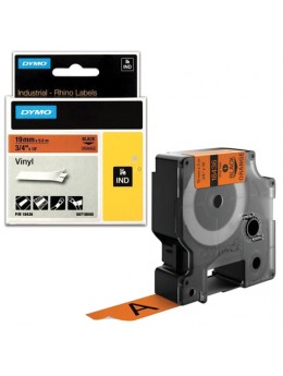 Картридж для принтеров этикеток DYMO Rhino, 19 мм х 5,5 м, лента виниловая, чёрный шрифт, оранжевая, 18436