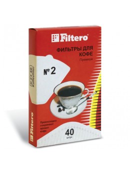 Фильтр FILTERO ПРЕМИУМ №2 для кофеварок, бумажный, отбеленный, 40 штук, №2/40