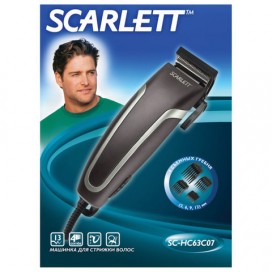 Машинка для стрижки волос SCARLETT SC-HC63C07, мощность 13 Вт, 4 насадки, сеть, пластик, черная
