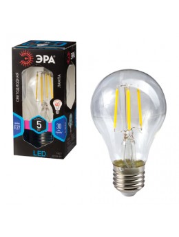 Лампа светодиодная ЭРА, 5 (40) Вт, цоколь E27, грушевидная, холодный белый свет, 30000 ч., F-LED А60-5w-840-E27