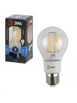 Лампа светодиодная ЭРА, 9 (80) Вт, цоколь E27, грушевидная, холодный белый свет, 30000 ч., F-LED А60-9w-840-E27