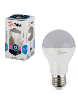 Лампа светодиодная ЭРА, 13 (110) Вт, цоколь E27, грушевидная, холодный белый свет, 30000 ч., LED smdA65-13W-840-E27