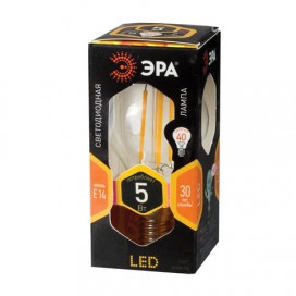 Лампа светодиодная ЭРА, 5 (40) Вт, цоколь E14, шар, теплый белый свет, 30000 ч., F-LED Р45-5w-827-E14