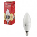 Лампа светодиодная ЭРА, 6 (40) Вт, цоколь E14, 'свеча', теплый белый свет, 25000 ч., LED smdB35-6w-827-E14ECO