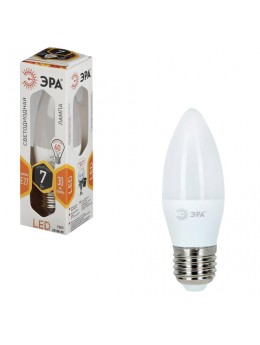 Лампа светодиодная ЭРА, 7 (60) Вт, цоколь E27, 'свеча', теплый белый свет, 30000 ч., LED smdB35-7w-827-E27
