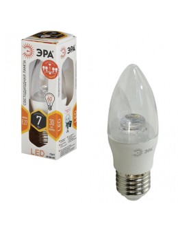 Лампа светодиодная ЭРА, 7 (60) Вт, цоколь E27, 'прозрачная свеча', теплый белый свет, 30000 ч., LED smdB35-7w-827-E27-Clear, B35-7w-827-E27c