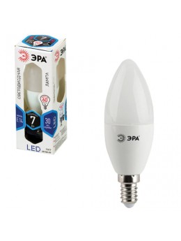 Лампа светодиодная ЭРА, 7 (60) Вт, цоколь E14, 'свеча', холодный белый свет, 30000 ч., LED smdB35-7w-840-E14