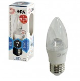 Лампа светодиодная ЭРА, 7 (60) Вт, цоколь E27, 'прозрачная свеча', холодный белый, 30000 ч., LED smdB35-7w-840-E27-Clear, B35-7w-840-E27c