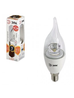 Лампа светодиодная ЭРА, 7 (60) Вт, цоколь E14, 'прозрачная свеча на ветру', теплый белый свет, LED smdBXS-7w-827-E14-Clear, BXS-7w-827-E14c