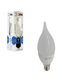 Лампа светодиодная ЭРА, 7 (60) Вт, цоколь E14, 'свеча на ветру', холодный белый свет, 30000 ч., LED smdBXS-7w-840-E14