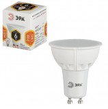 Лампа светодиодная ЭРА, 6 (50) Вт, цоколь GU10, MR16, теплый белый свет, 30000 ч., LED smdMR16-6w-827-GU10