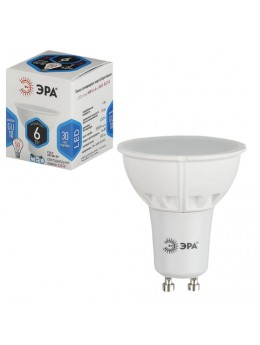 Лампа светодиодная ЭРА, 6 (50) Вт, цоколь GU10, MR16, холодный белый свет, 30000 ч., LED smdMR16-6w-840-GU10