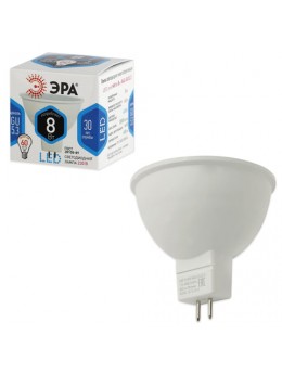 Лампа светодиодная ЭРА, 8 (60) Вт, цоколь GU5.3, MR16, холодный белый свет, 30000 ч., LED smdMR16-8w-840-GU5.3